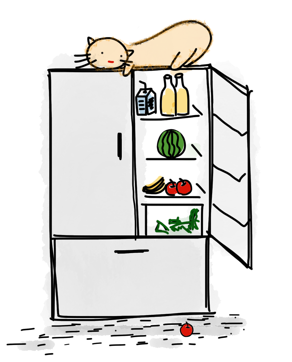Large American fridge freezer with cat sitting on top. Cartoon style drawing. Related to removals blog post.